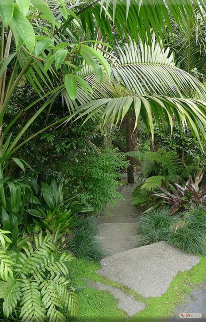 Garden path with basalt flagstones